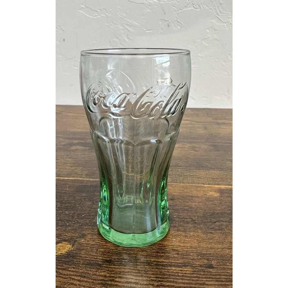 Vintage Coca‑Cola Mini Embossed Green Drinking Glass Soda Pop Cup 4.5" Tall